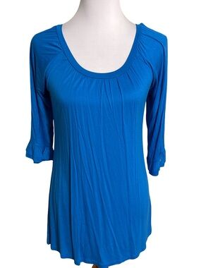 Cezanne Bright Blue Scoop Neck Three Quarter Sleeve Top